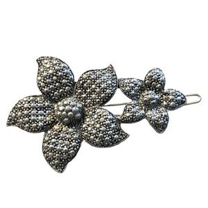 Silver Tone Marcasite Design Floral Barrette